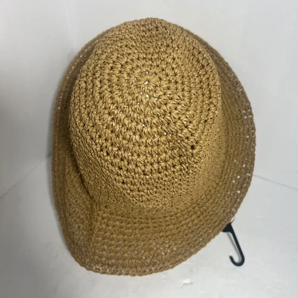NWT Banana Republic Hand Crocheted Straw Bucket Hat One Size Tan Beige